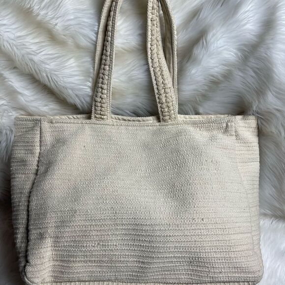 Evelyn K Hobo beige cotton extra large tote with brown and gold stitchin… - Picture 10 of 12